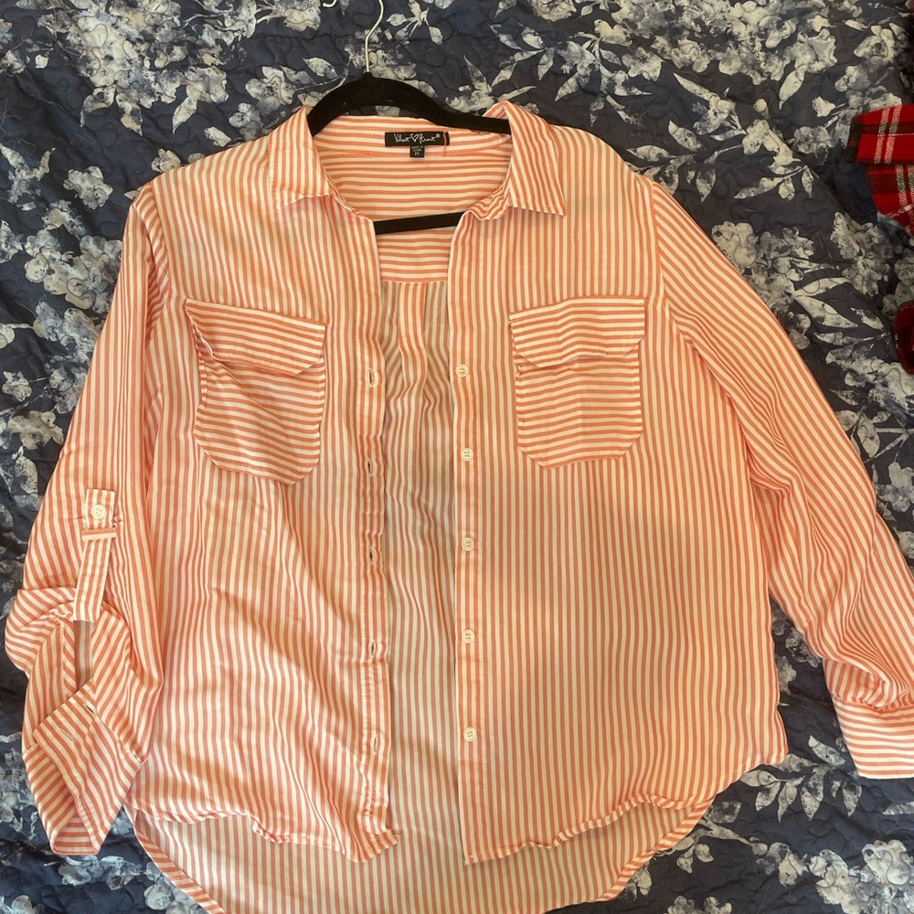 Velvet Heart Orange and White Striped Shirt